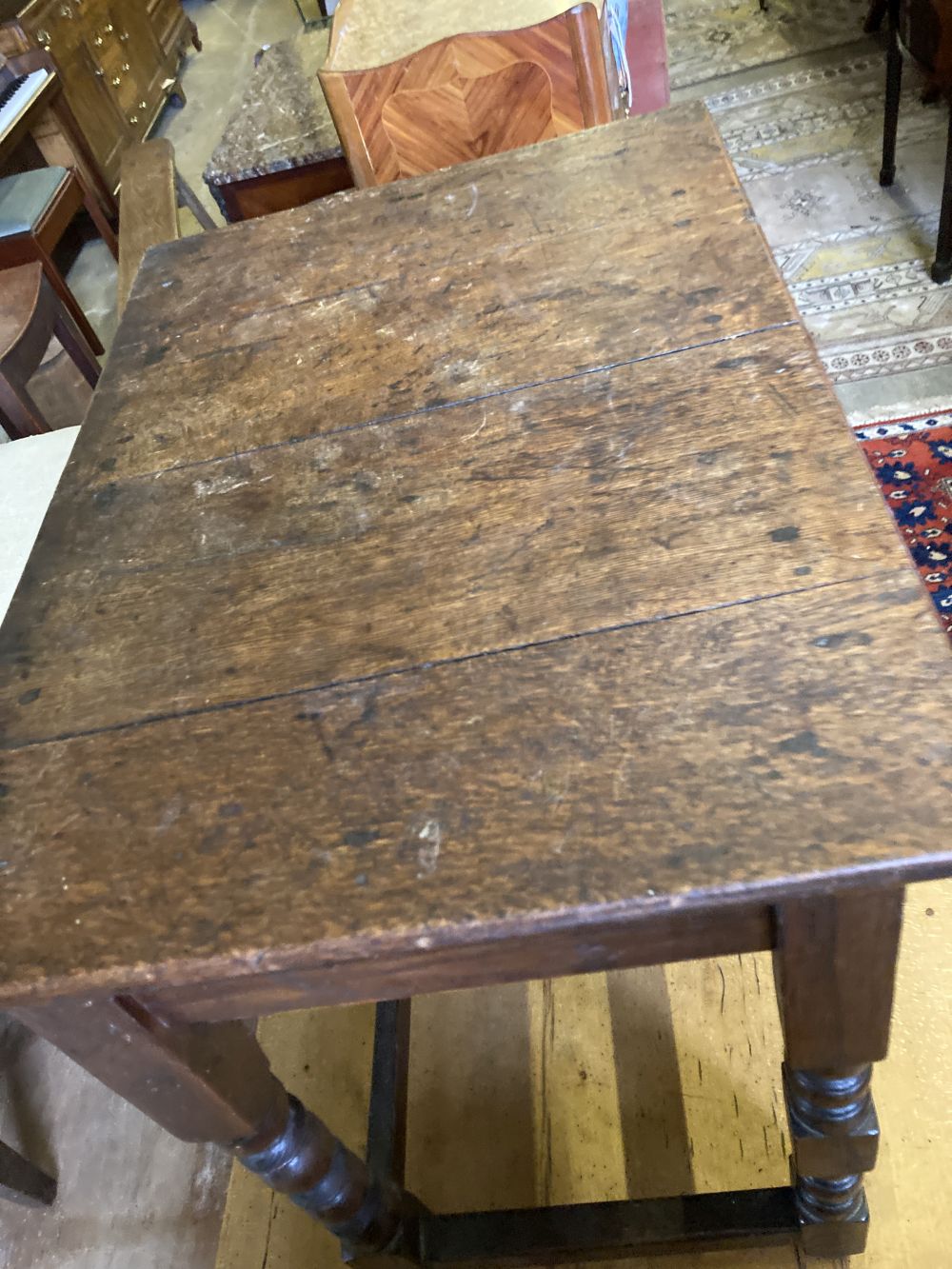 An 18th century and later oak side table, width 66cm, depth 47cm, height 71cm